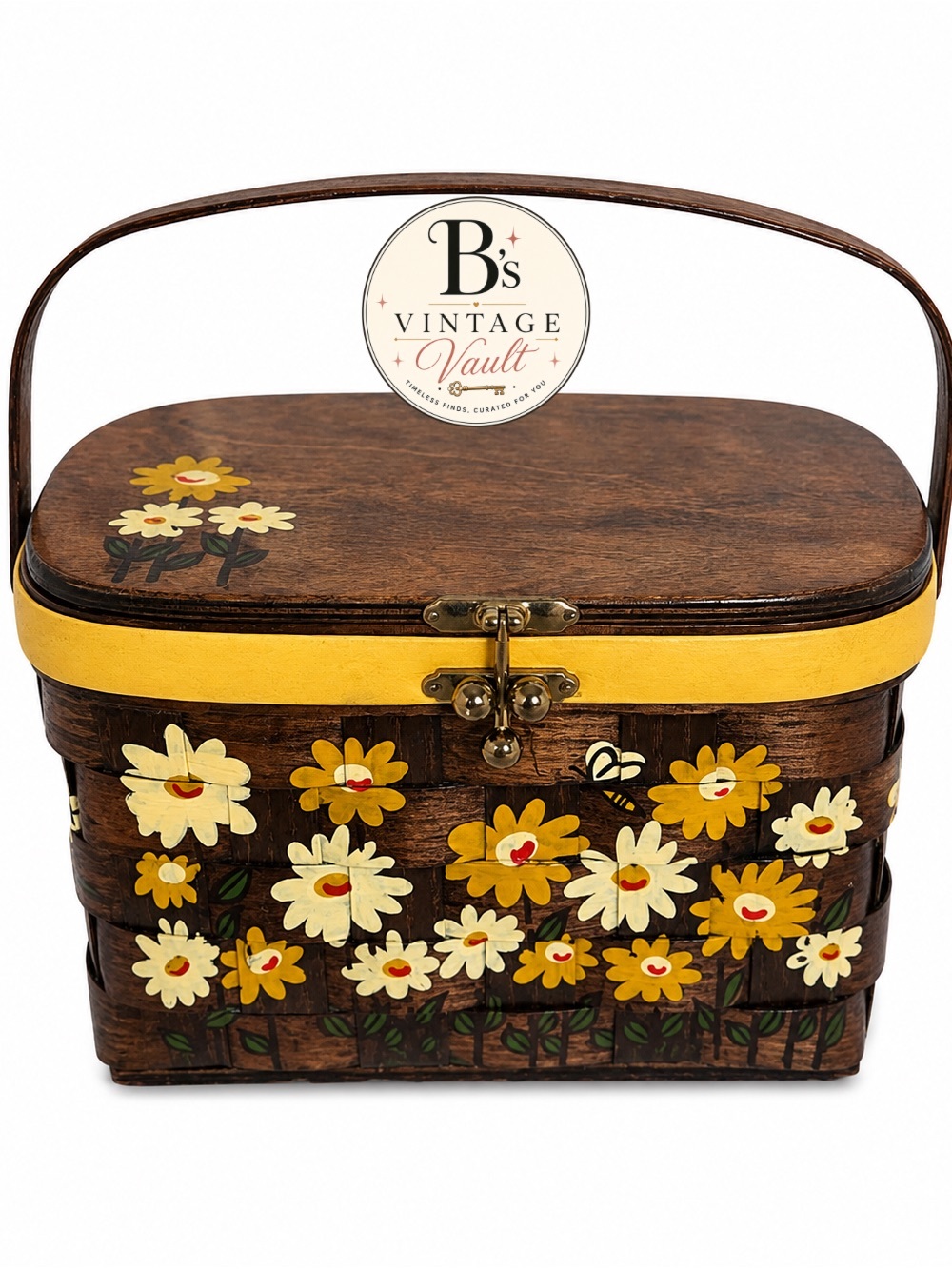 Vintage Floral Picnic Basket Handbag - Yellow & Brown | Read Description